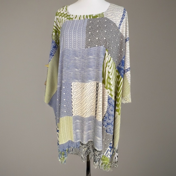 0025/ Green Blue Color Poncho with fringed, Batik Poncho - Picture 6 of 10